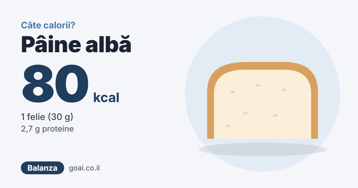 Pâine albă: 80 kcal, 1 felie (30 g)