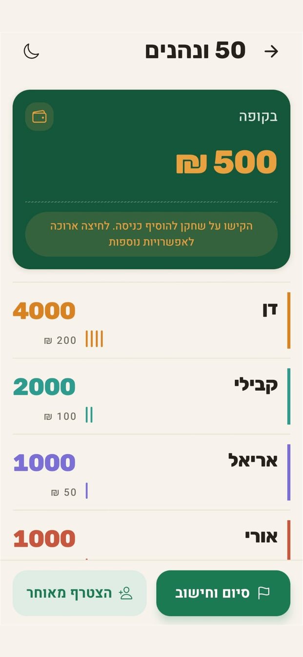 קופה קטנה - מעקב קניות לערב משחק, במצב בהיר