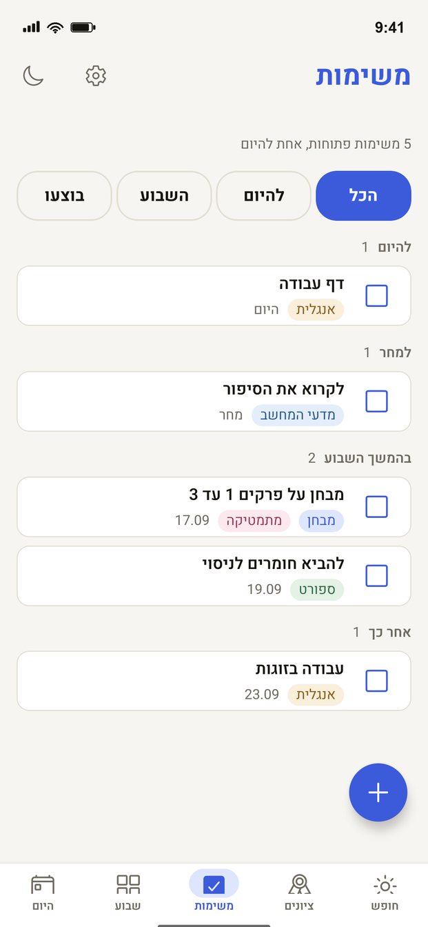 שעת אפס לתלמידים - משימות ומבחנים: להיום, למחר ובהמשך השבוע