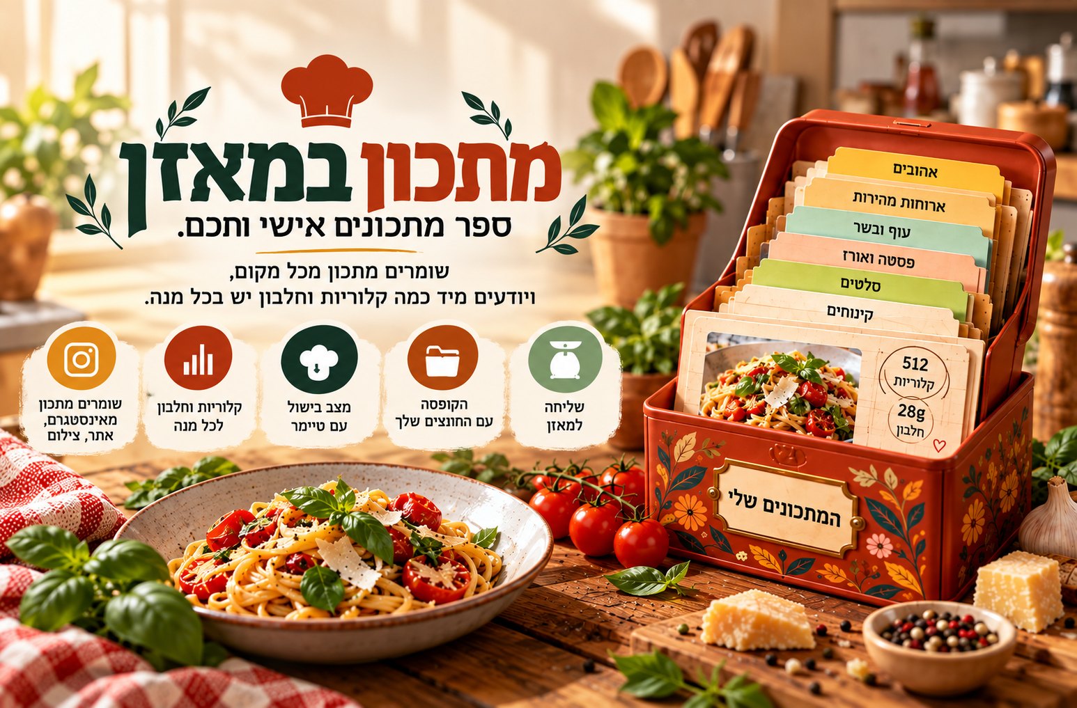 מתכון במאזן, אפליקציית מתכונים: ספר מתכונים אישי בעברית: שומרים מתכון מאינסטגרם, מטיקטוק, מאתר או מצילום, ויודעים מיד כמה קלוריות וחלבון יש בכל מנה.