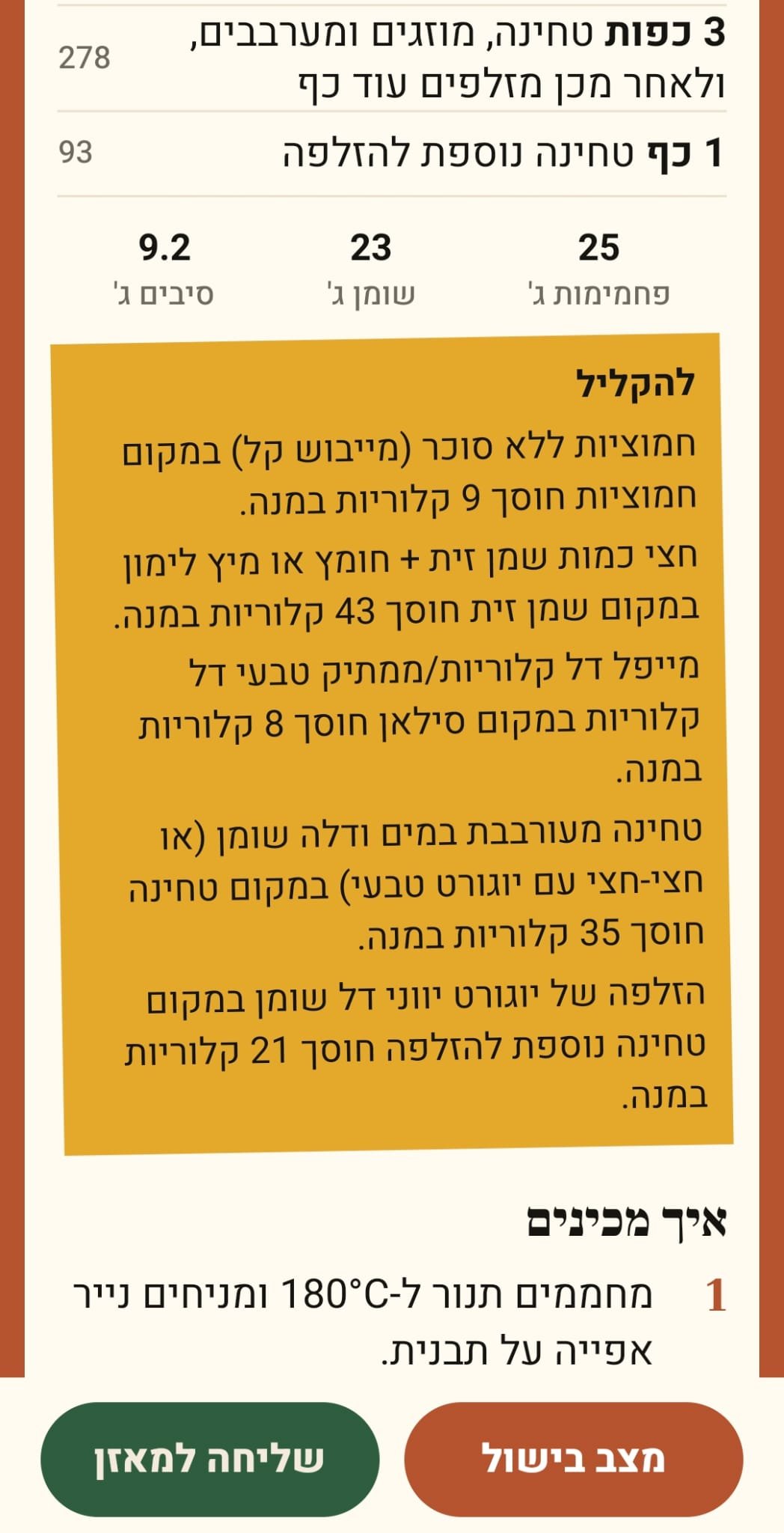 מתכון במאזן - להקליל את המתכון: החלפות למרכיבים ובכמה קלוריות כל אחת חוסכת במנה