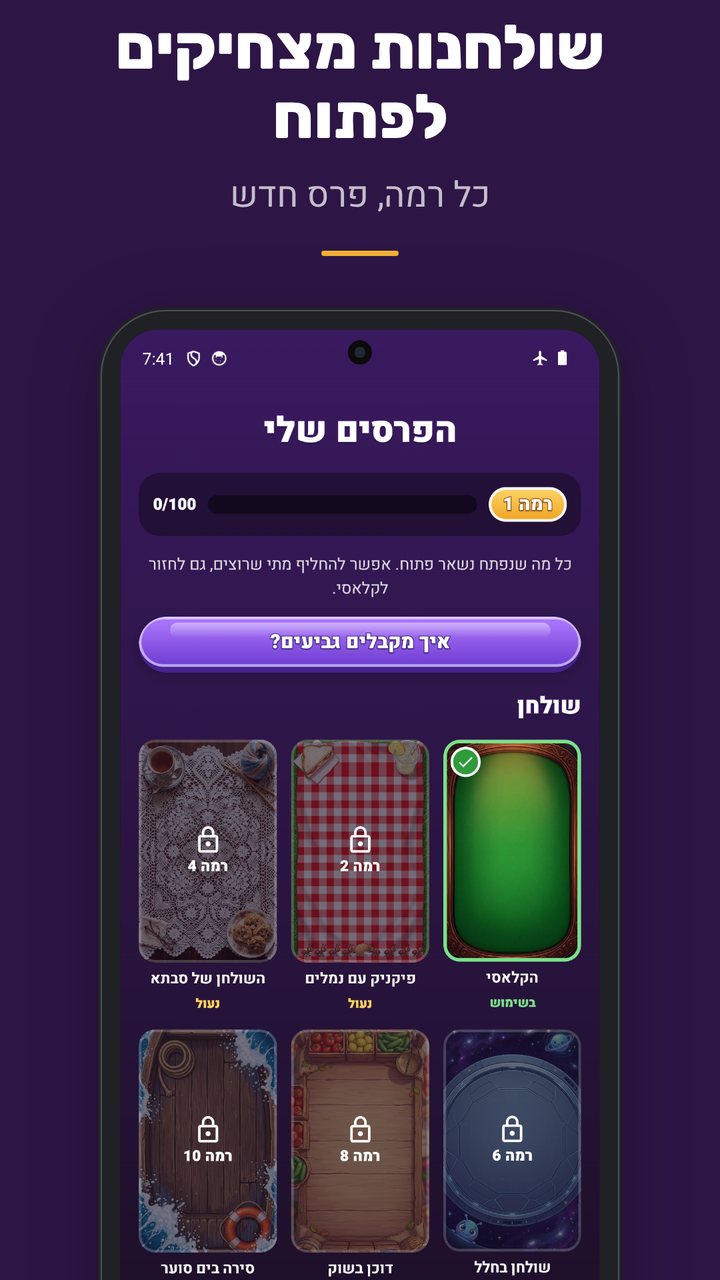 מציצים - הפרסים שלי: שולחנות וגבי קלפים שנפתחים ברמות