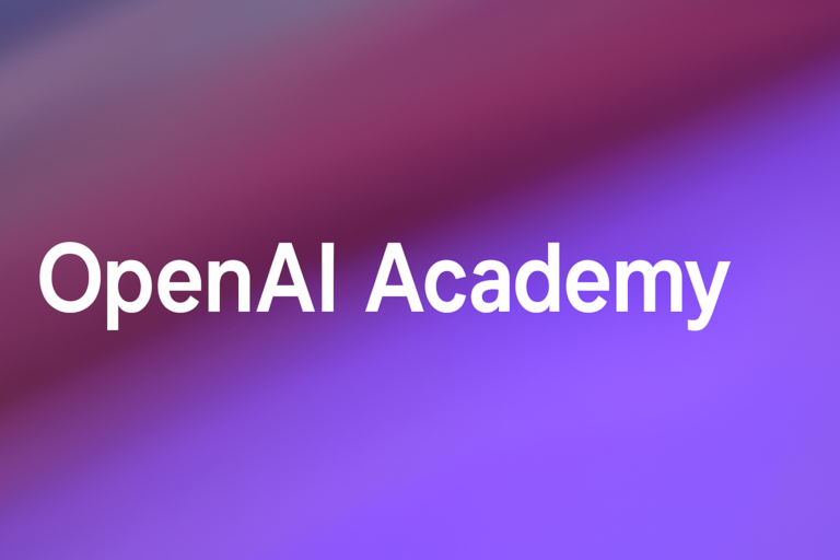 סדרת סרטונים חדשה של OpenAI על הנדסת פרומפטים, מדריך חובה ל-ChatGPT לוגו של OpenAI Academy על רקע צבעוני סגול-כחול, המשמש כשער לסדרת ההדרכה על הנדסת פרומפטים ו-ChatGPT
