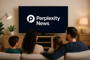 a group of people sitting on a couch watching a television