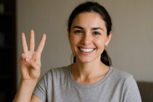 איך לקבל תשובות יותר טובות מה-AI ? בחורה מדגימה עם 3 אצבעות