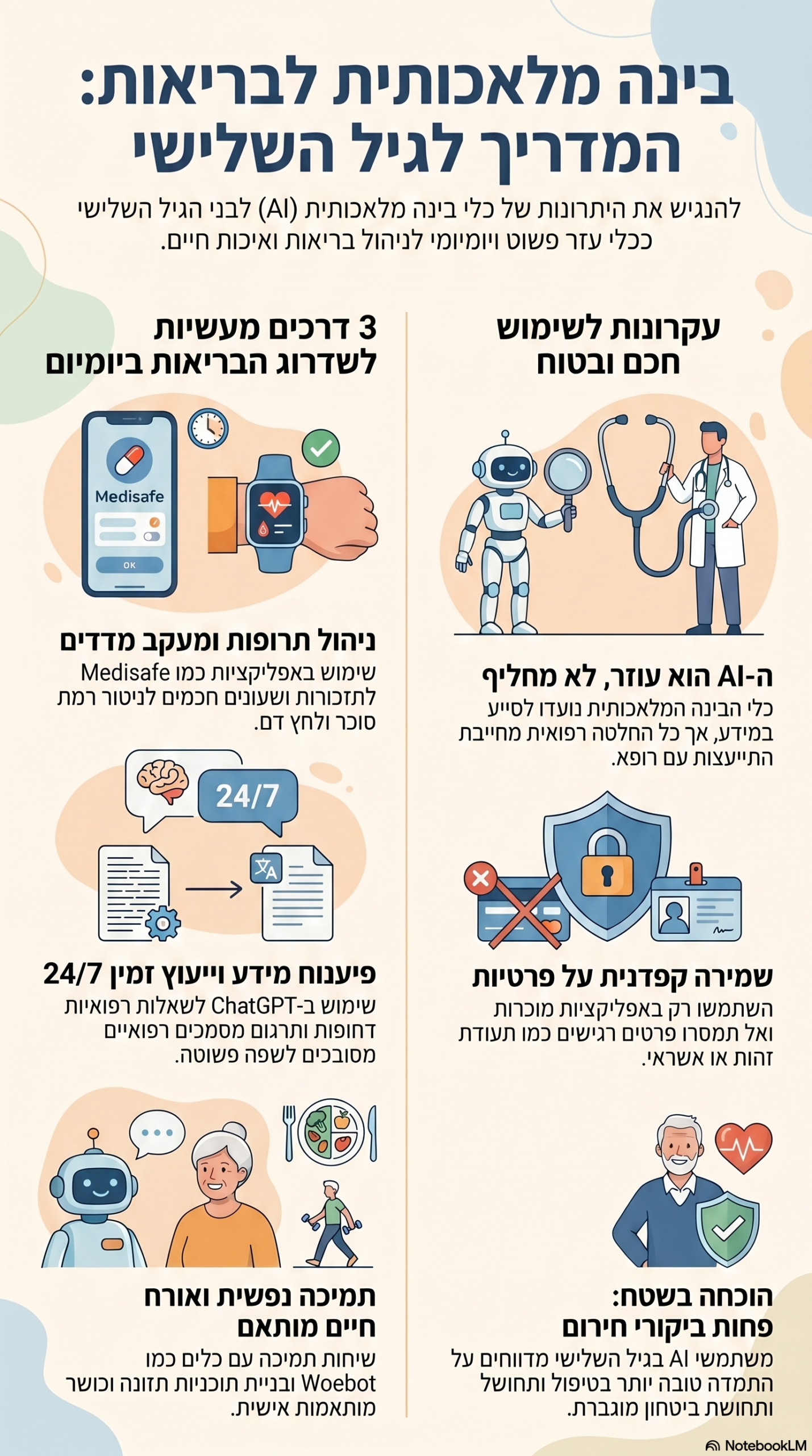 אינפוגרפיקה: בינה מלאכותית לבריאות: 6 דרכים שיכולות לשפר את איכות חייך בגיל השלישי