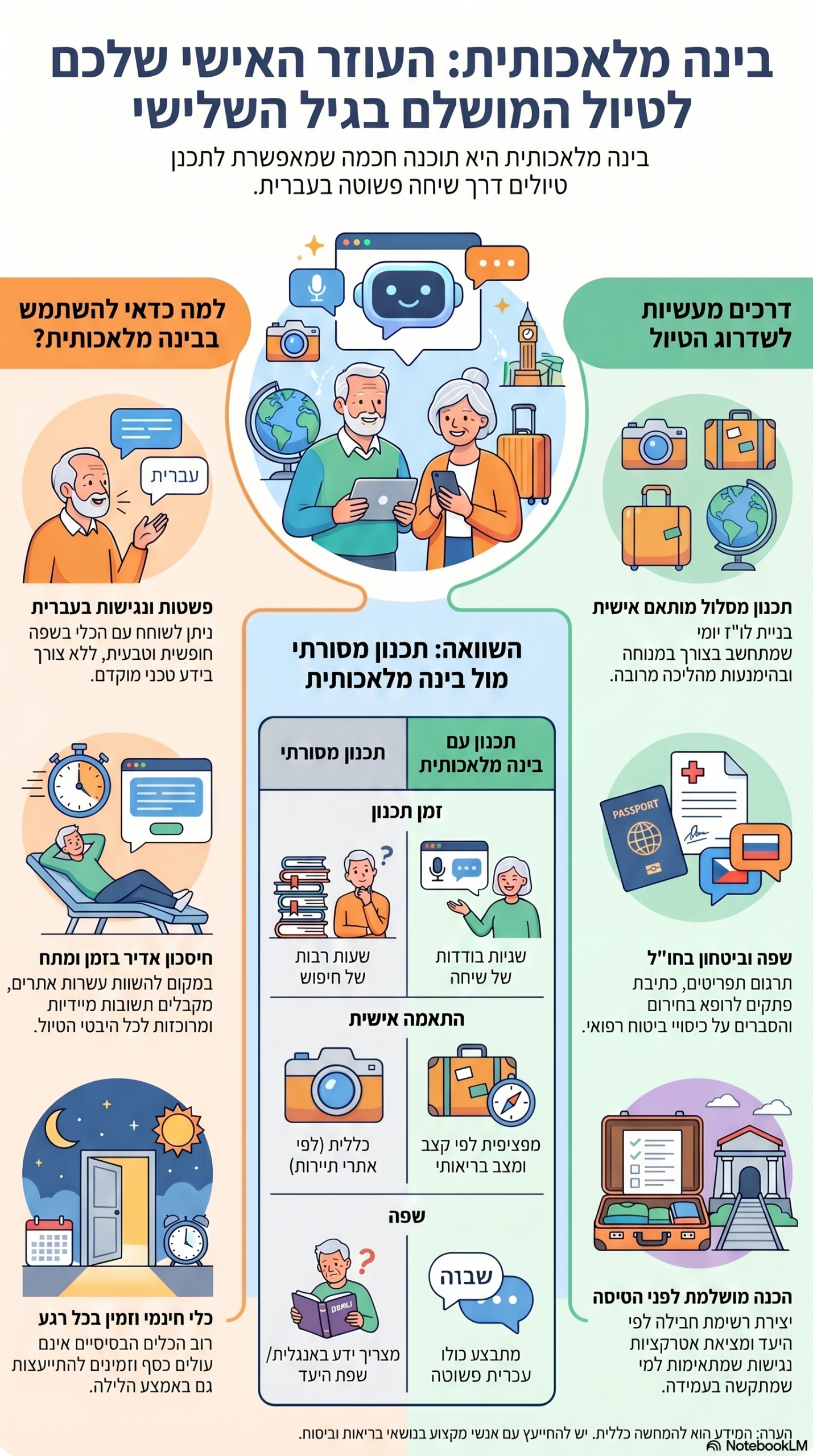 אינפוגרפיקה: בינה מלאכותית לנסיעות: 7 דרכים שיהפכו כל טיול לחוויה מושלמת לגמלאים
