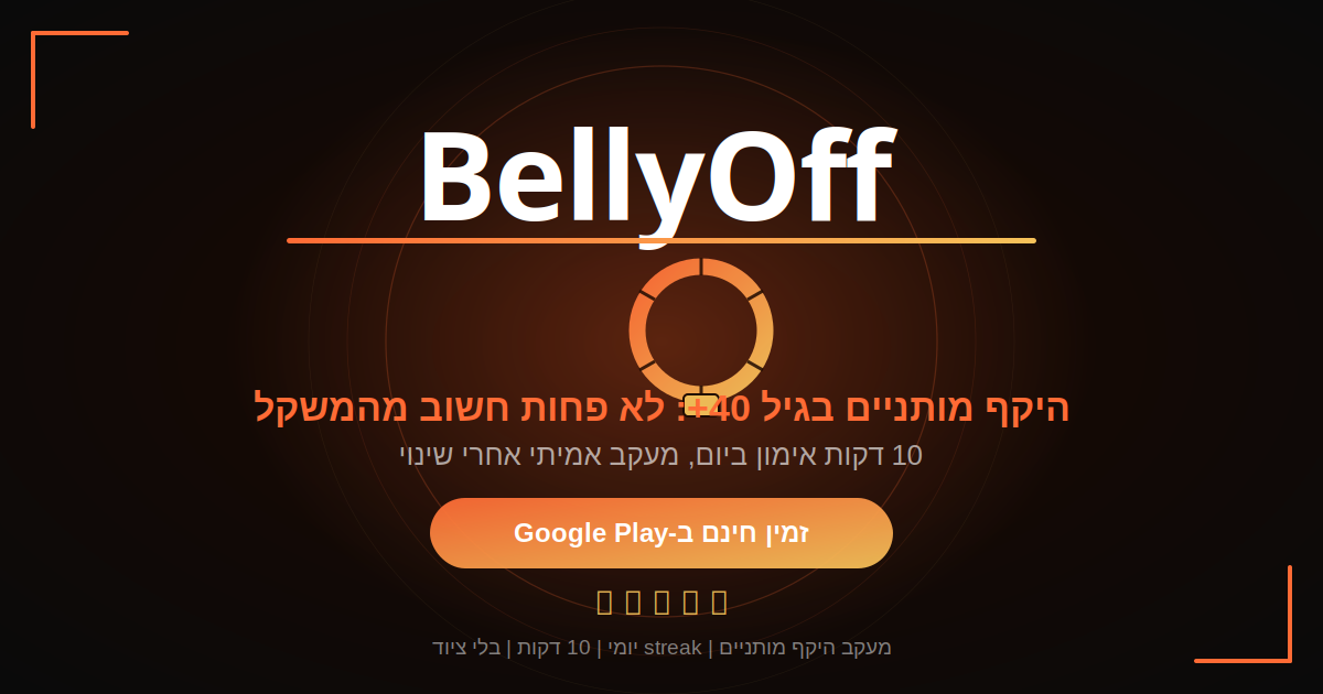 מעקב היקף מותניים בגיל 40 עם BellyOff - 10 דקות ביום, מעקב משקל והיקף לאורך זמן
