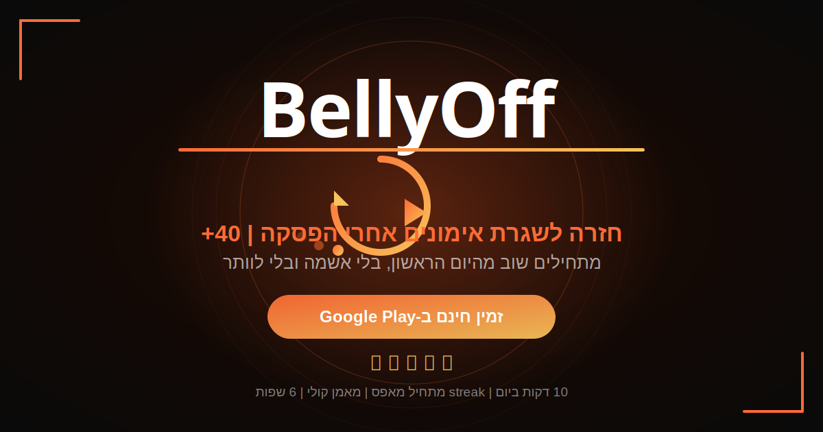 חזרה לשגרת אימונים אחרי הפסקה בגיל 40+ עם BellyOff - מתחילים מחדש בלי אשמה
