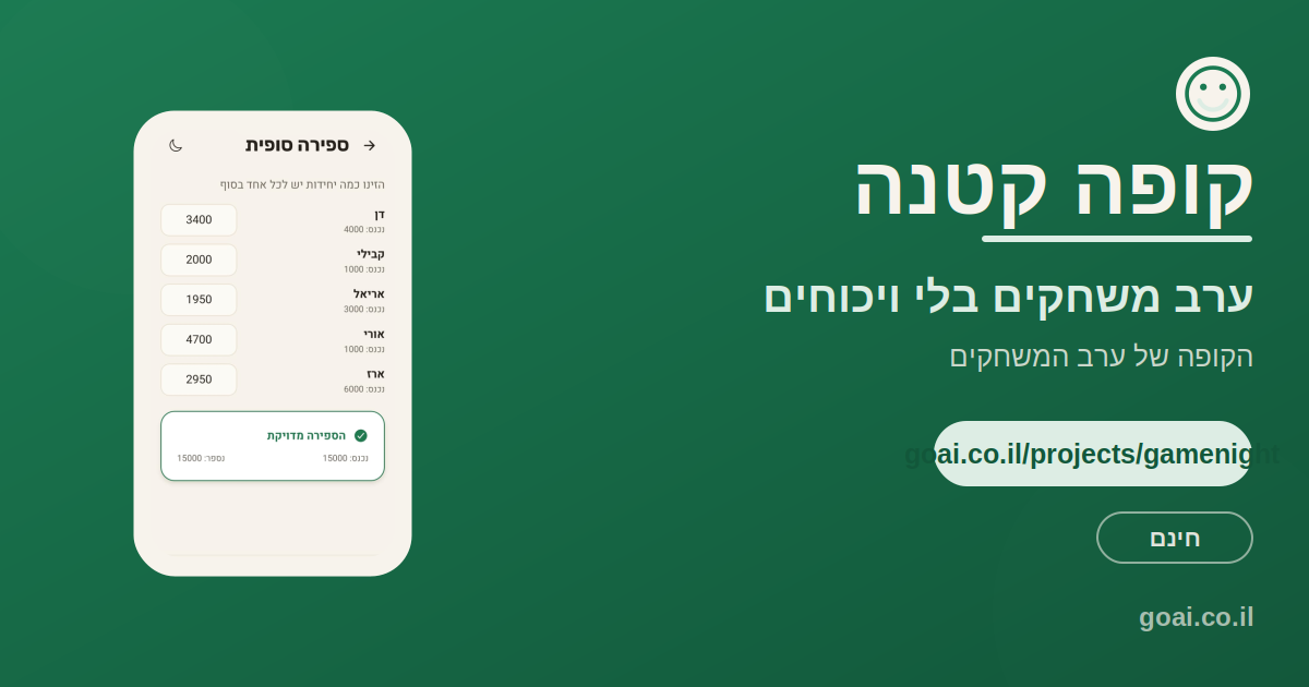 קופה קטנה, האפליקציה שעוזרת לערב משחקים להיגמר בלי ויכוח על כסף