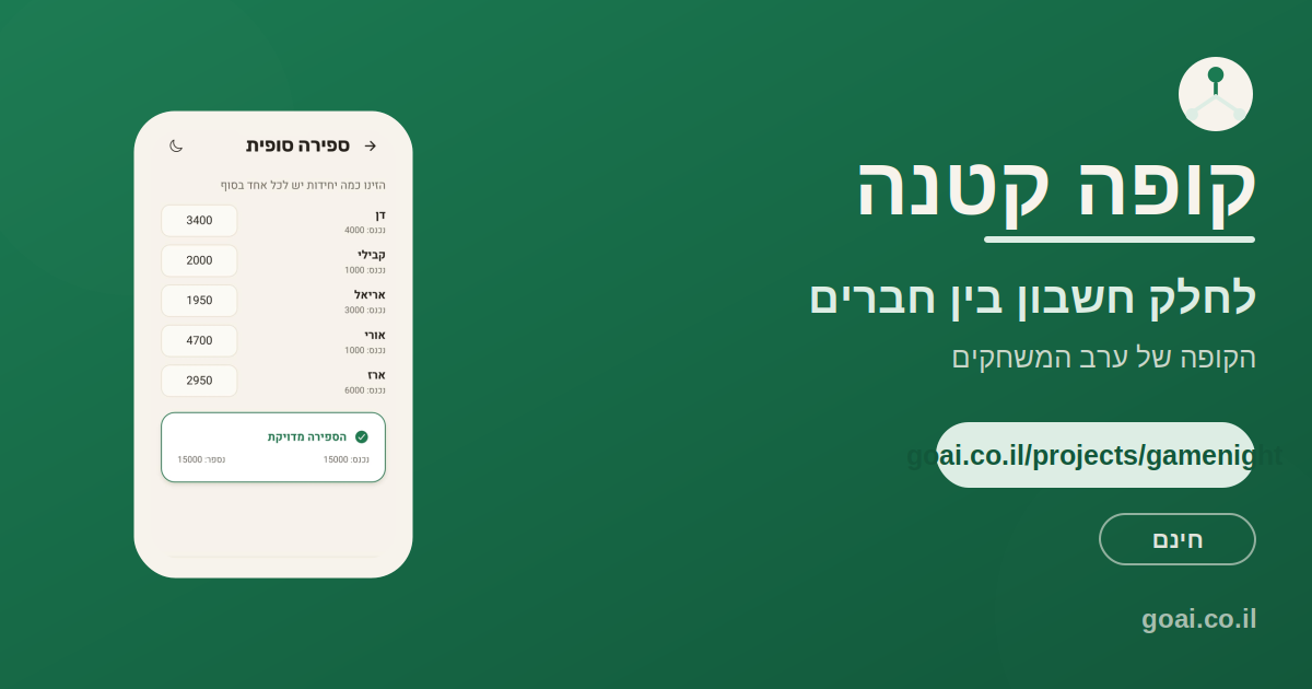 קופה קטנה, האפליקציה שעוזרת לחלק חשבון בין חברים הוגן גם כשהכניסות לא שוות