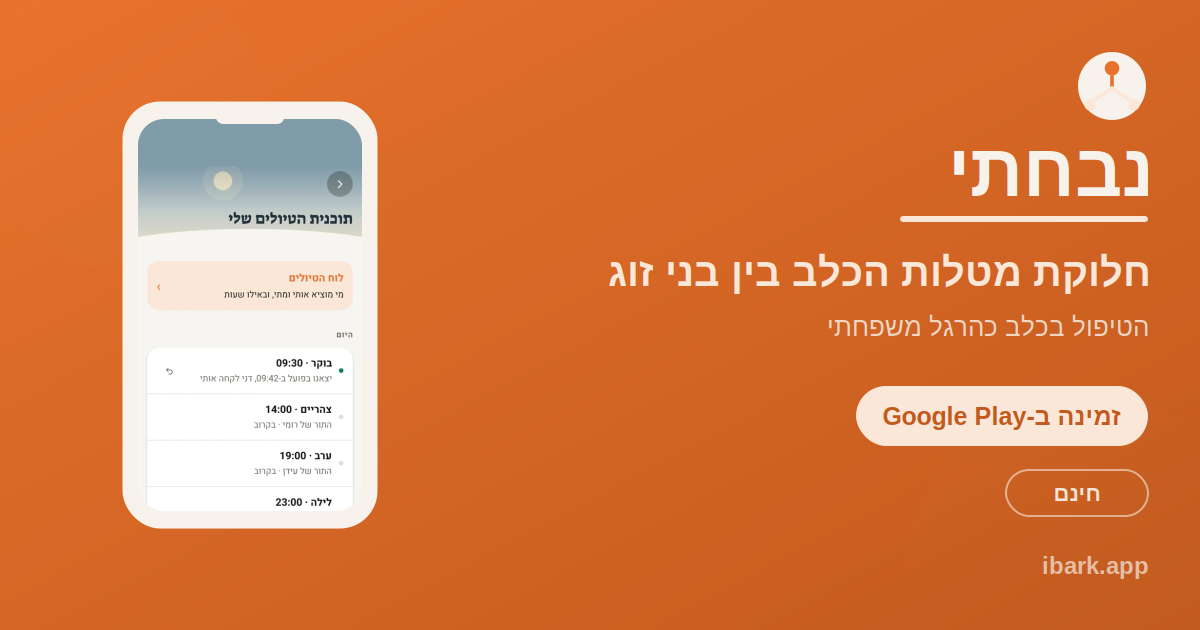 נבחתי, חלוקת מטלות הכלב בין בני זוג: טיולים, אוכל ובריאות במקום אחד