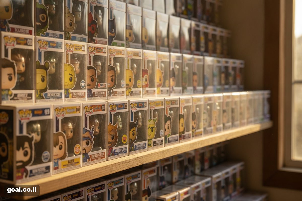 Funko POP: מדף של בובות אספנות ויניל בקופסאות צבעוניות
